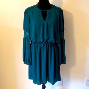 Express Teal Green Lace Sleeve V Neck Dress
